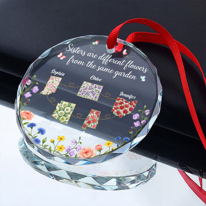 Sisters Are Different Flowers - Personalized Round Shaped Glass Ornament