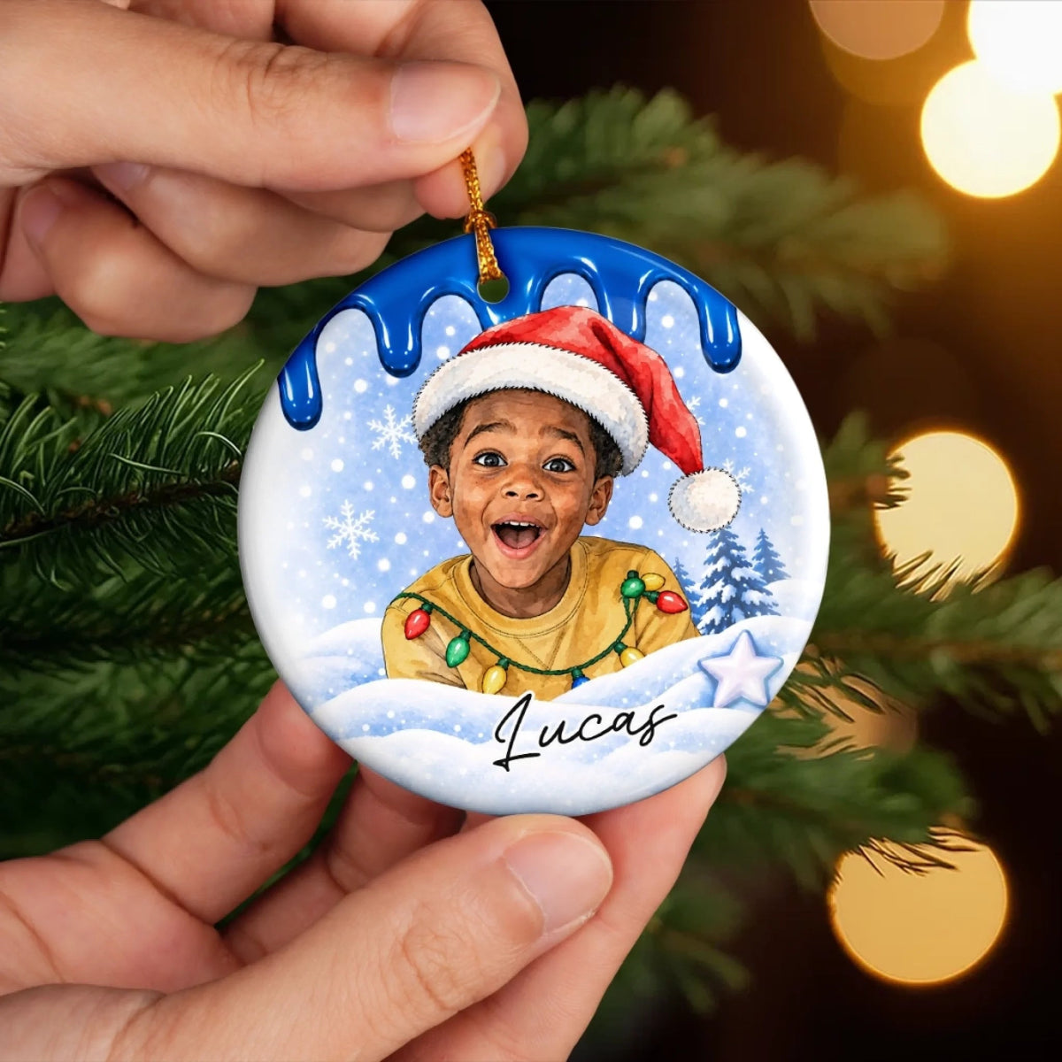 Custom Photo Christmas Gifts for Kids - Personalized Ceramic Ornament