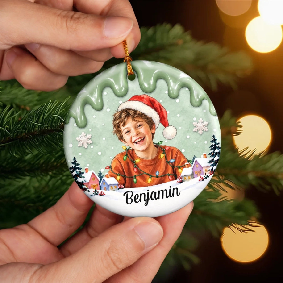 Custom Photo Christmas Gifts for Kids - Personalized Ceramic Ornament