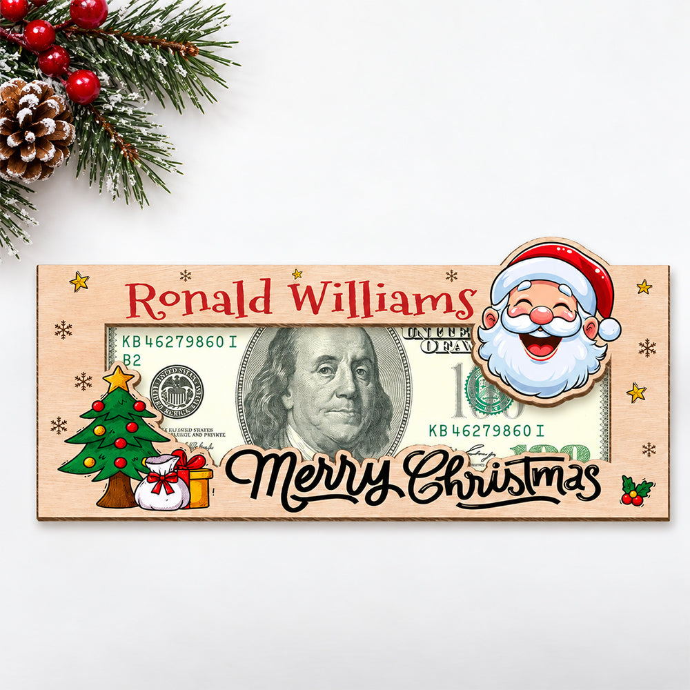Customized Merry Christmas Cash Wood Money Holder Gift Box For Holiday CH07 180750