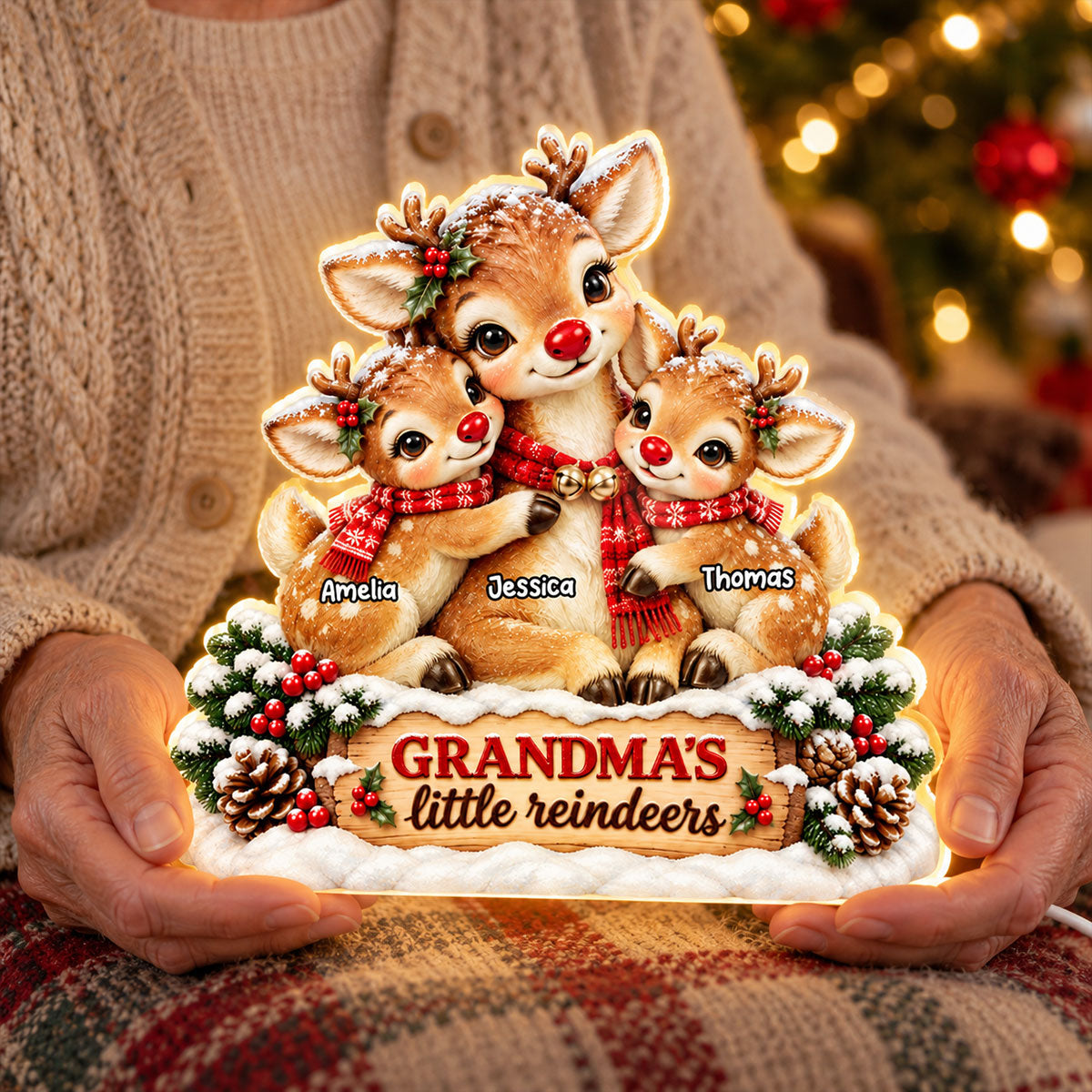 Grandma's Little Reindeers - Personalized Light Box - Heartfelt Christmas Gift for Grandma