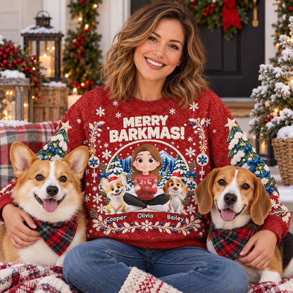 Custom Christmas Sweatshirt for Dog Mom, Dog Lovers • Merry Barkmas - Personalized All-Over-Print Sweatshirt