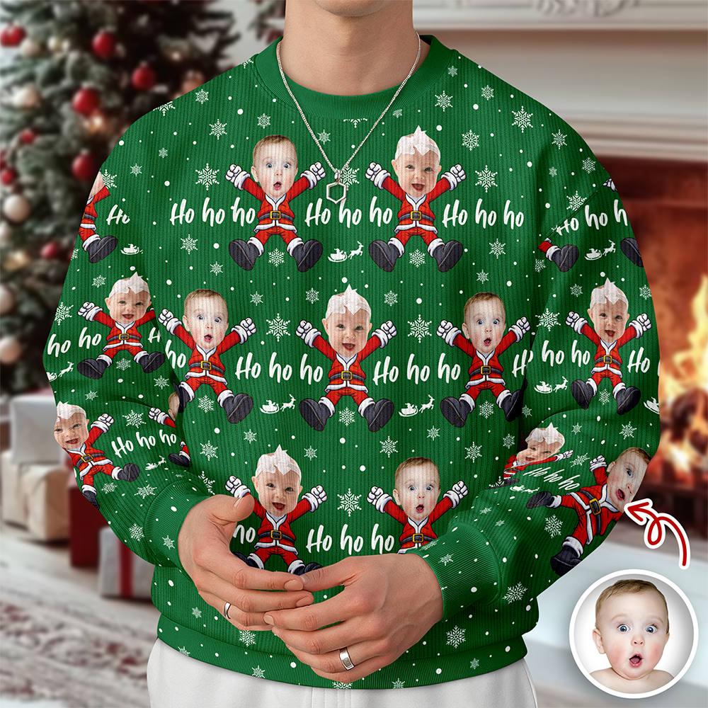 Custom Ho Ho Ho Family Photo Personalized Ugly Sweater Funny Christmas Gift CH07 899674