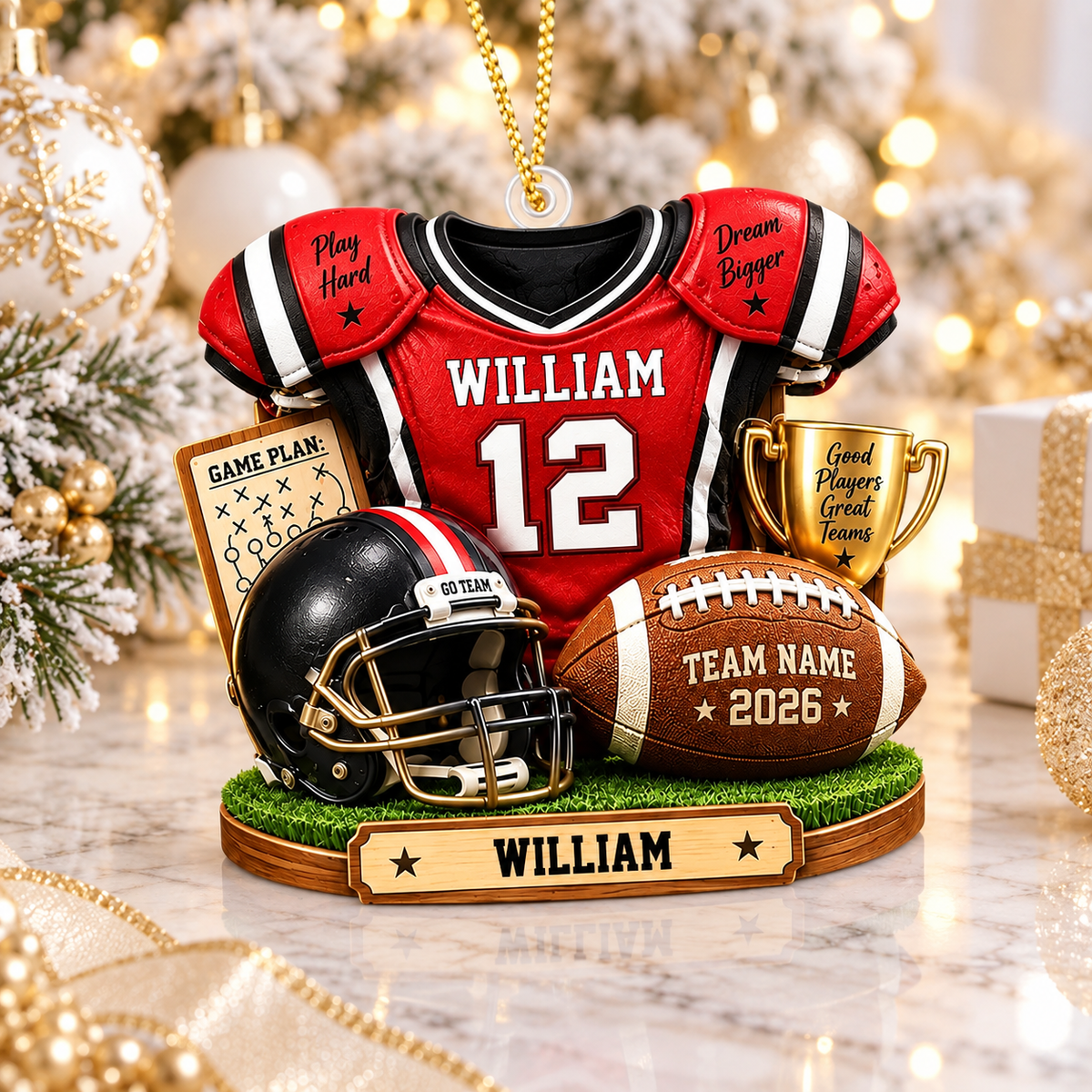 Personalized Football Ornament 2026, Custom Jersey & Helmet Keepsake Vr2