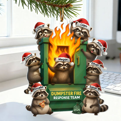 Cunning Raccoon Office Chaos Dumpster Fire Response Team - Personalized Acrylic Ornament - Funny Holiday Gift for Coworkers