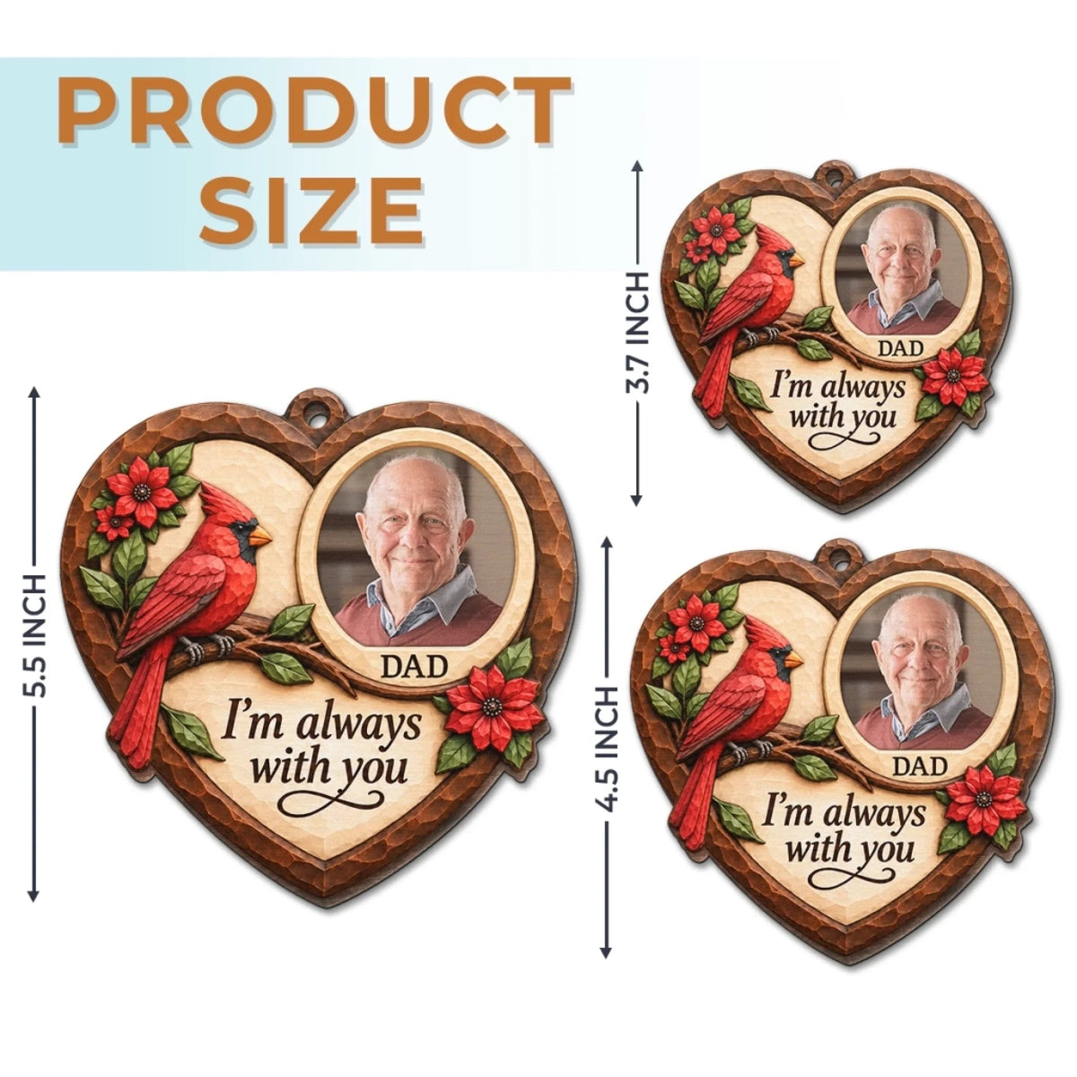 Custom Photo Cardinal Dad Christmas Gifts - Personalized Wooden Ornament