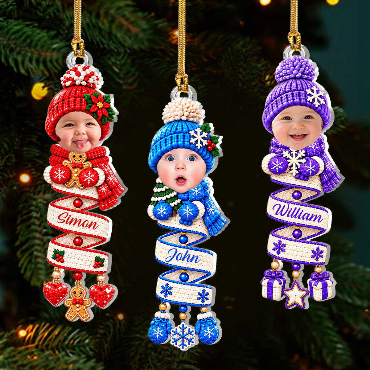 Baby Face Photo In Snowman Spiral - Personalized 1-Layer Acrylic Ornament