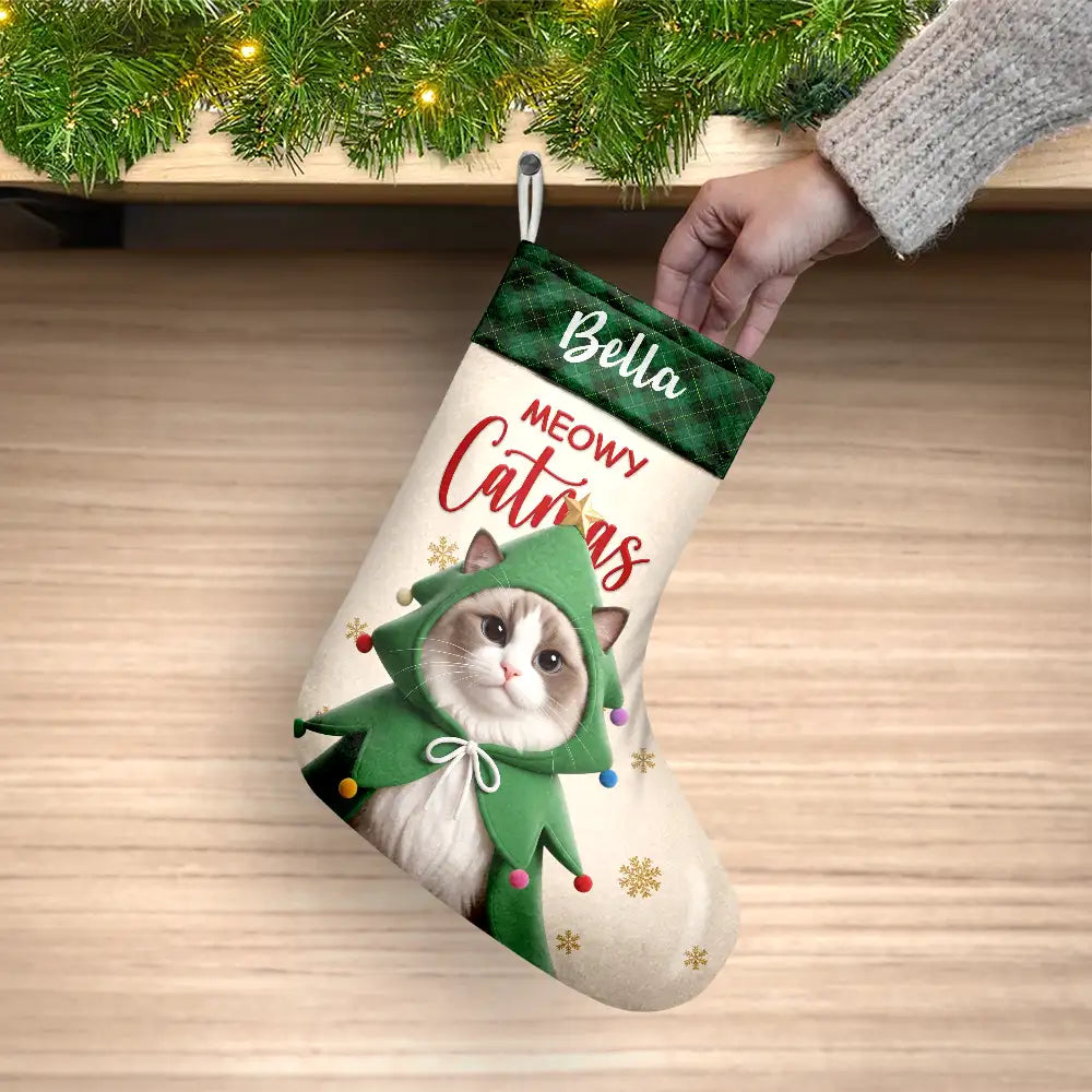 Christmas Gift For Pet Lovers Family - Personalized Custom Photo Snowflake Dog Cat Photo Fireplace Decoration Christmas Stocking