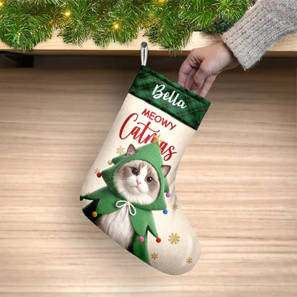 Christmas Gift For Pet Lovers Family - Personalized Custom Photo Snowflake Dog Cat Photo Fireplace Decoration Christmas Stocking