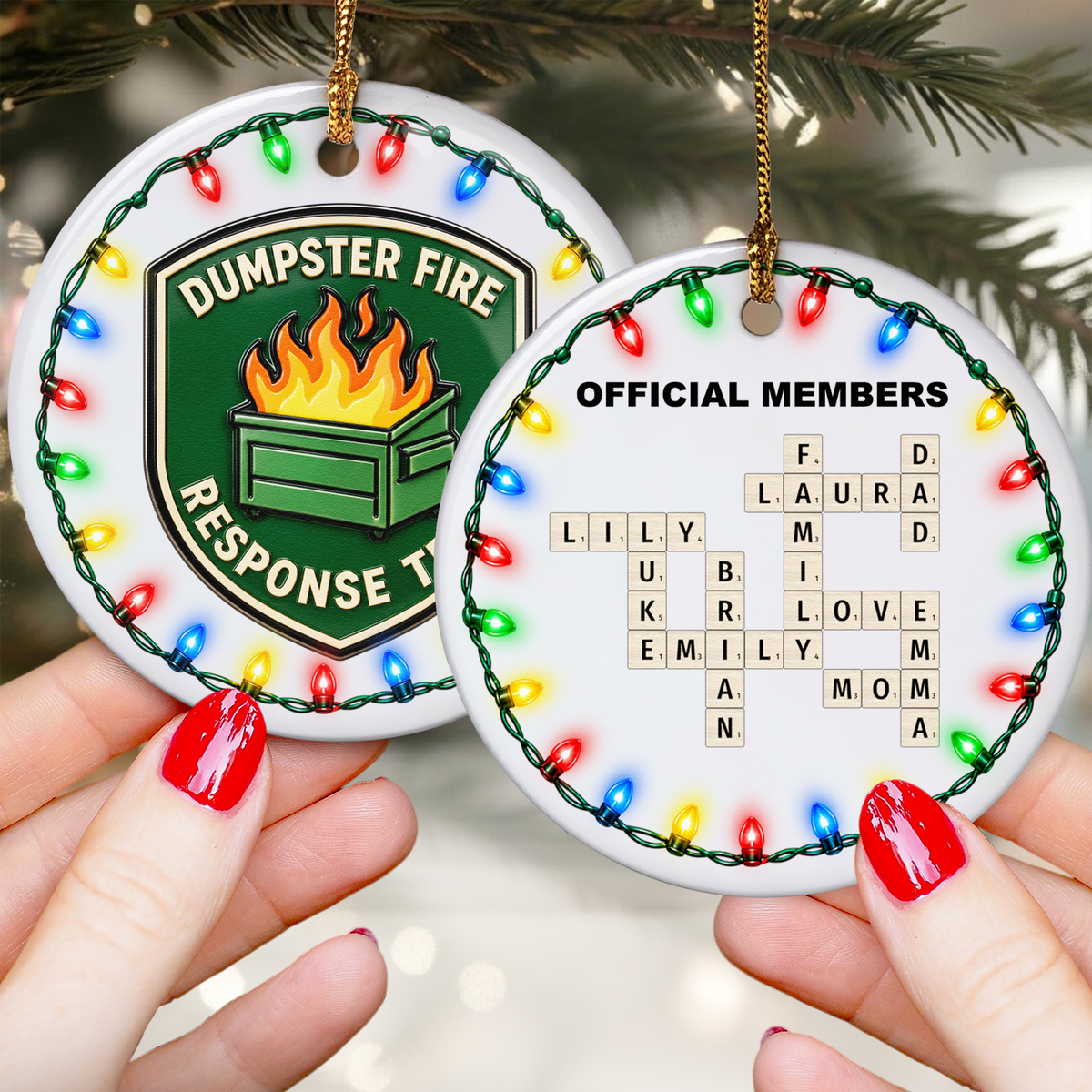 Dumpster Fire Response Team - Custom Crossword Names - Personalized Ornament