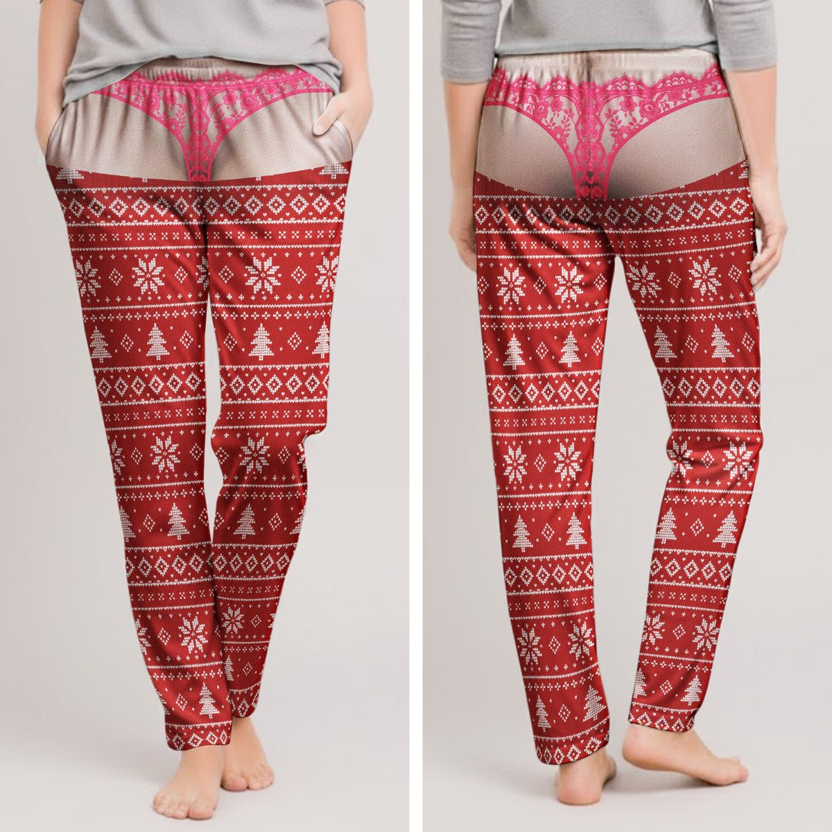 Custom Funny Pajama Pants, Novelty Thong Pajamas Christmas - Personalized Lounge Pants