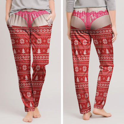 Custom Funny Pajama Pants, Novelty Thong Pajamas Christmas - Personalized Lounge Pants