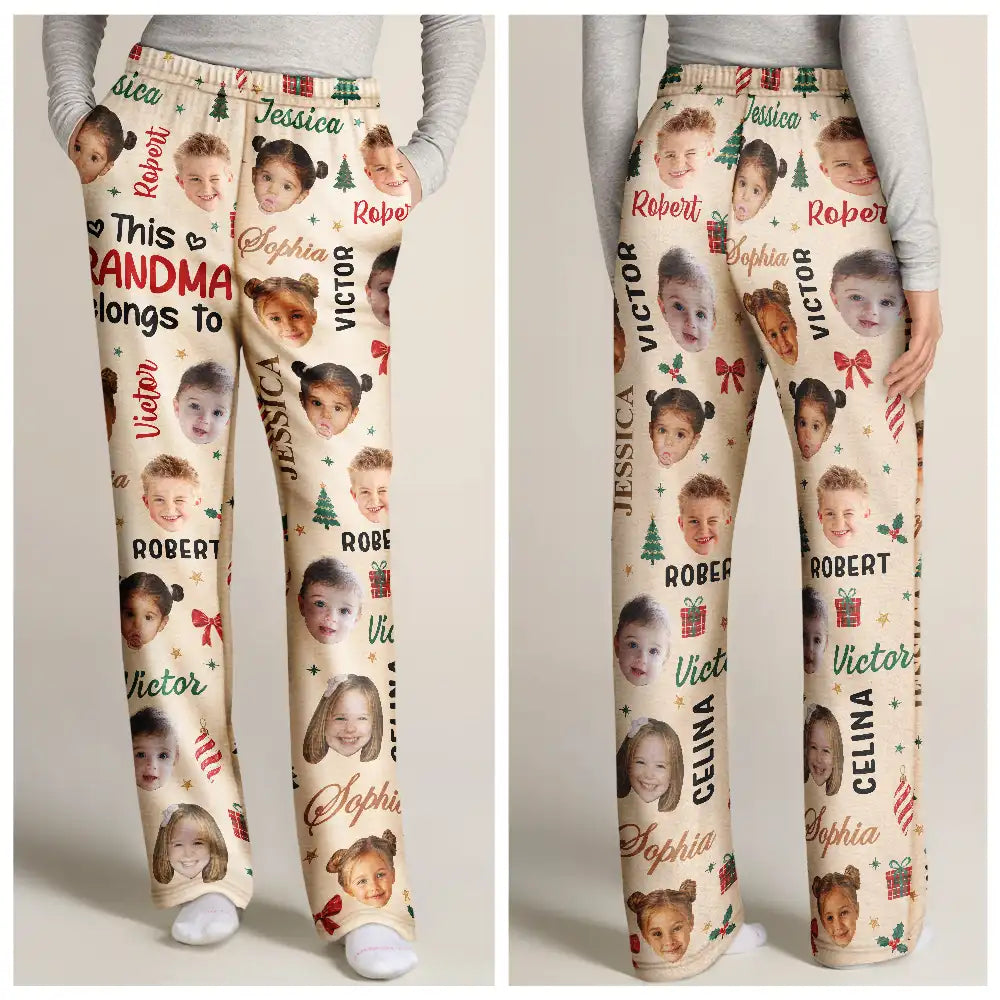 Christmas Gift For Grandma Nana - Personalized Custom Photo Grandkids Name Pajama Pants