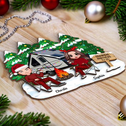 Camping Couple Christmas Personalized 2-Layer Wooden Ornament