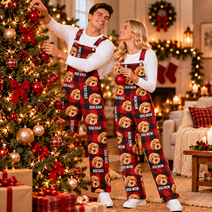Custom Dog Cat Photo With Christmas Caro Pattern Overall Jumpsuit - Gift For Dog Cat Lovers HO82 903876