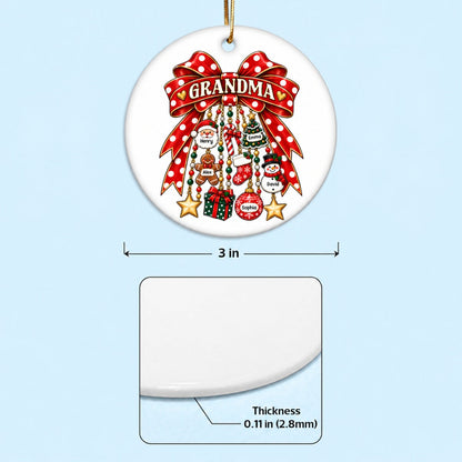 Grandma Retro Christmas Charm Bow - Personalized Ceramic Ornament - Trendy Christmas Ornament for Grandma
