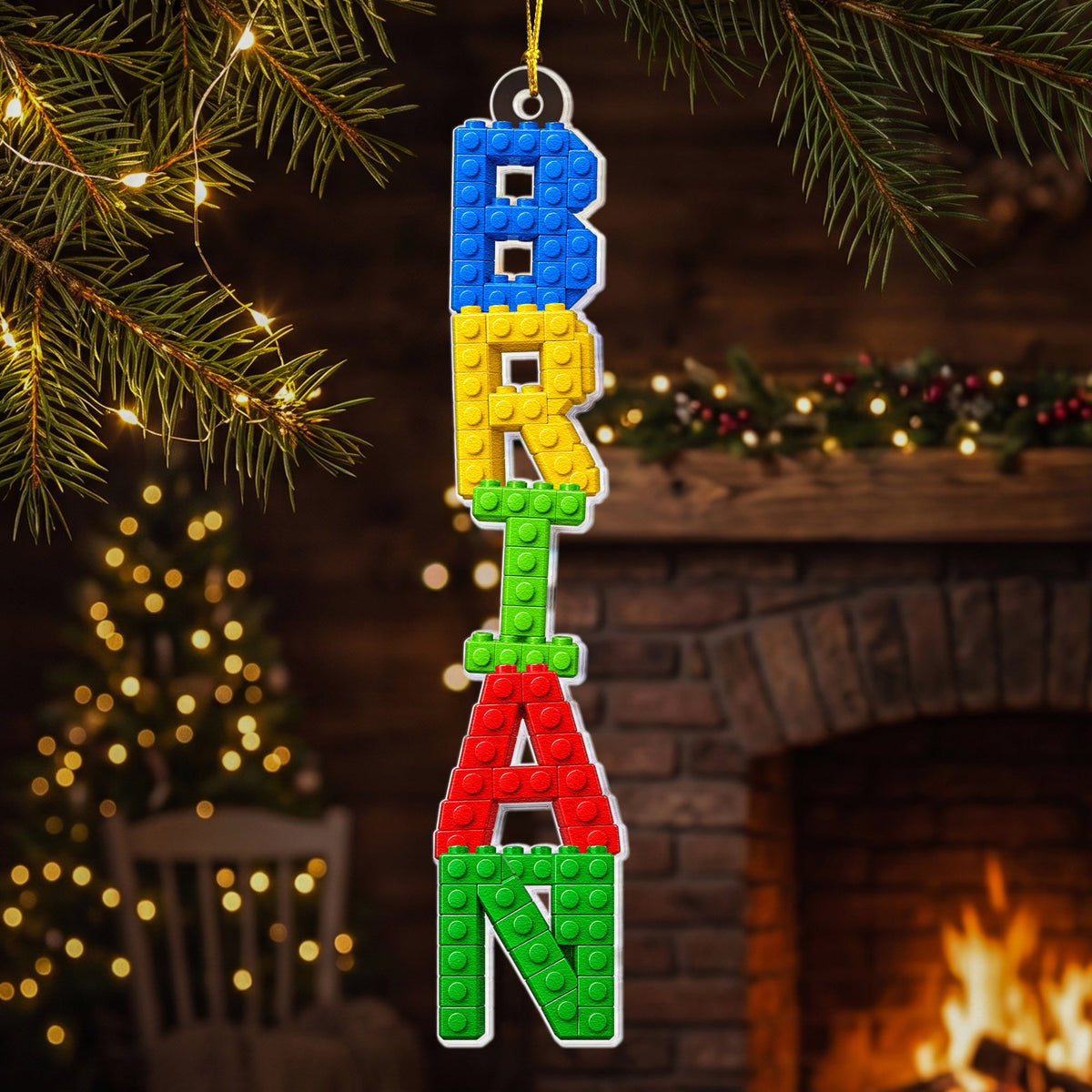 Custom Name In Lego Puzzle - For Kids, Lego Lovers - Personalized Ornament