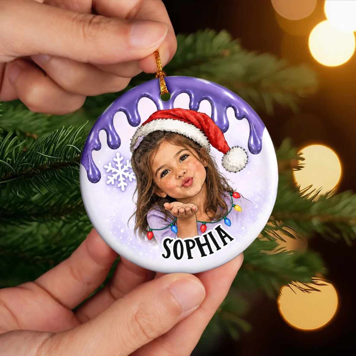 Custom Photo Name Christmas Gifts for Kids - Personalized Ceramic Ornament