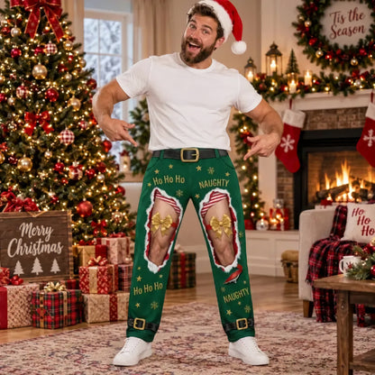Funny Elf Ripped Illusion Christmas Pajama Pants – Naughty Holiday SweatPants