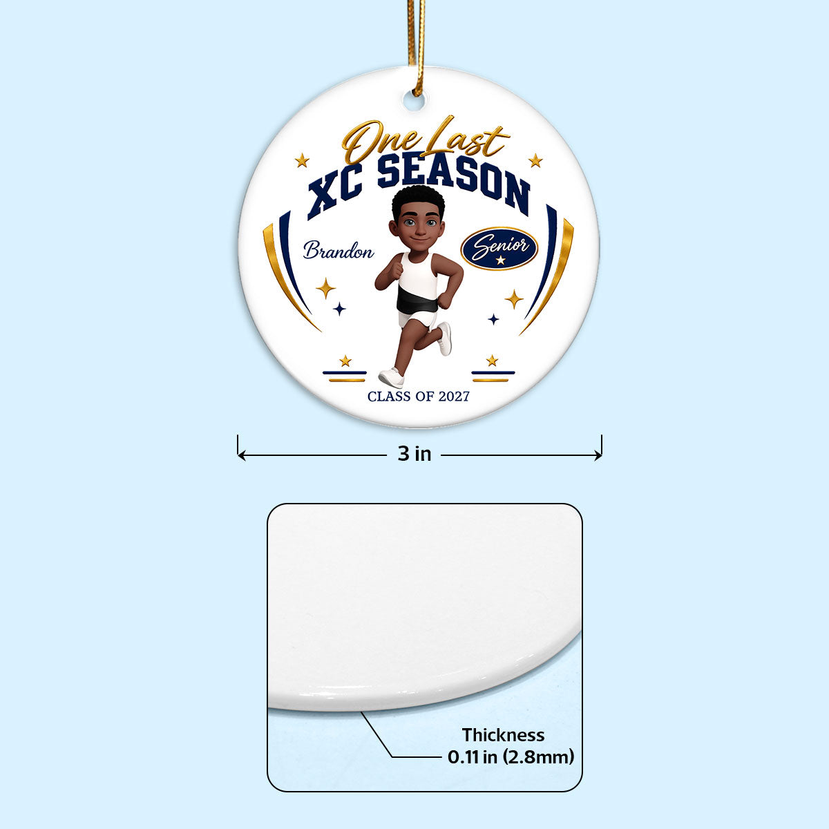 One Last XC Season Senior Cross Country Athlete - Personalized Ceramic Ornament - Last Race, Last Season Keepsake For XC Senior, Gift For Daughter, Gift For Son