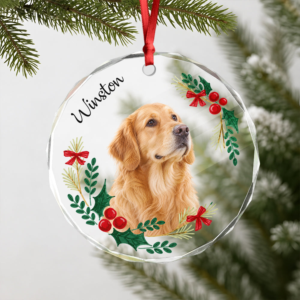 Custom Dog Photo And Name Flower Glass Ornament, Personalized Christmas Tree Decoration for Pet Lovers LM32 670361