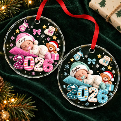 Custom Name Baby Christmas Gifts - Personalized Glass Ornament