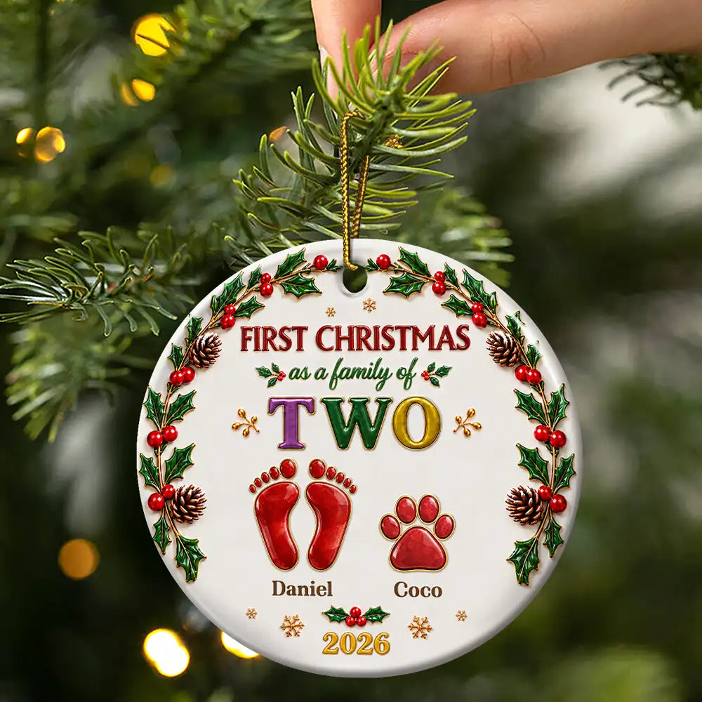 Christmas Gift For New Parents - Personalized Our First Christmas As A Family Ceramic Ornament