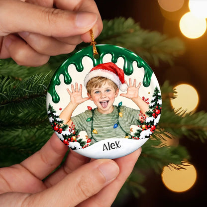 Custom Photo Christmas Gifts for Kids - Personalized Ceramic Ornament