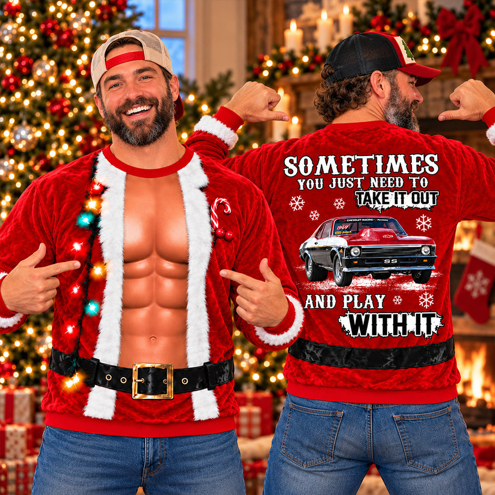 Take It Out & Play - Funny Muscle Santa - Custom Photo Car Christmas Sweatshirt - Gift For Car Lovers A2110