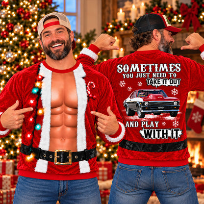 Take It Out & Play - Funny Muscle Santa - Custom Photo Car Christmas Sweatshirt - Gift For Car Lovers A2110