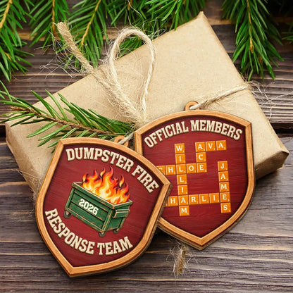 Funny Coworker Christmas Gift - Personalized Crossword Dumpster Fire Response Team Wooden Ornament Print 2 Sides