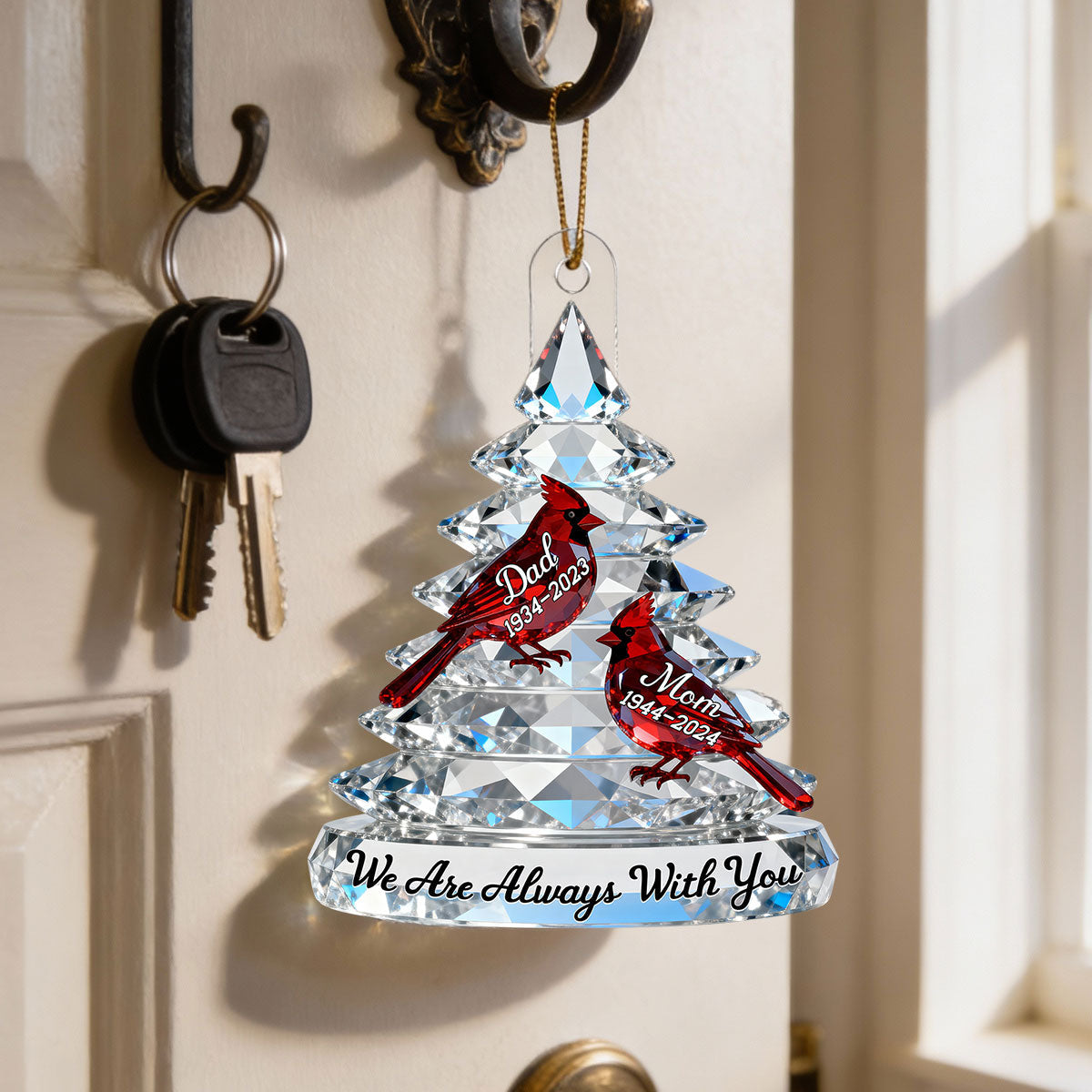 Memorial Tree Cardinals 2D Flat Printed - Personalized Acrylic Ornament - Remembrance Gift, Sympathy Gift For Whole Family, Extended Family