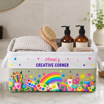 Gift For Kids Grandkids - Personalized Name Art & Scraft Supplies With Rainbow Storage Basket