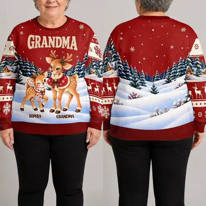 Christmas Gift For Grandma - Personalized Reindeer Grandkids Unisex Ugly Sweater