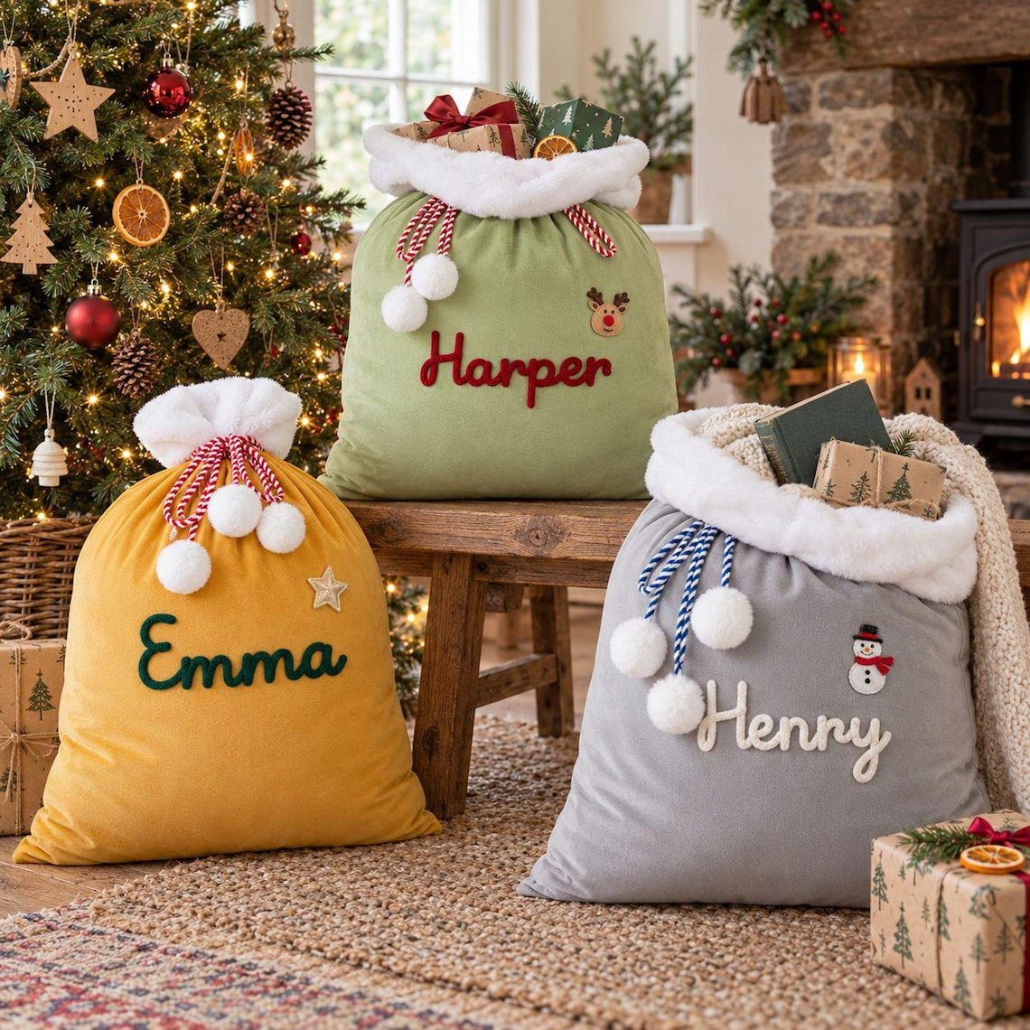 Personalized Custom Name Christmas Velvet Sacks For Kid TH10 171433