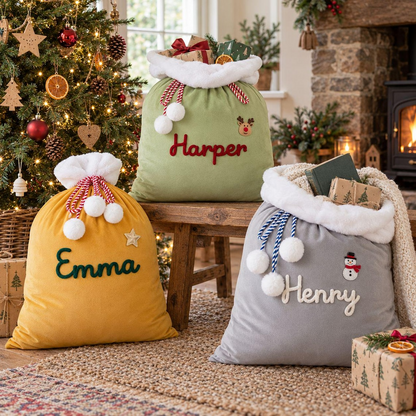 Personalized Custom Name Christmas Velvet Sacks For Kid TH10 171433