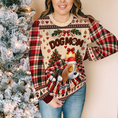 Custom Christmas Sweatshirt for Dog Mom, Dog Dad • Sleeping Dog - Personalized All-Over-Print Sweatshirt