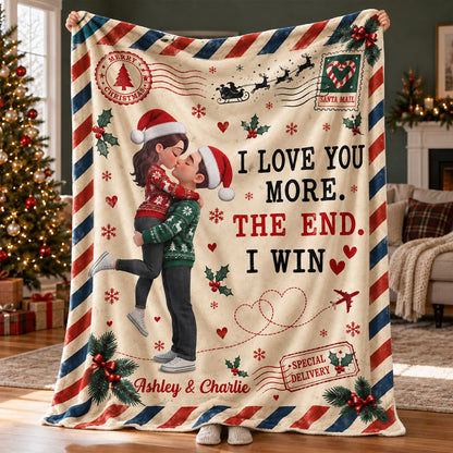 I Love You More The End I Win - Personalized Fleece Blanket - Heartfelt Christmas Gift for Her, for Him
