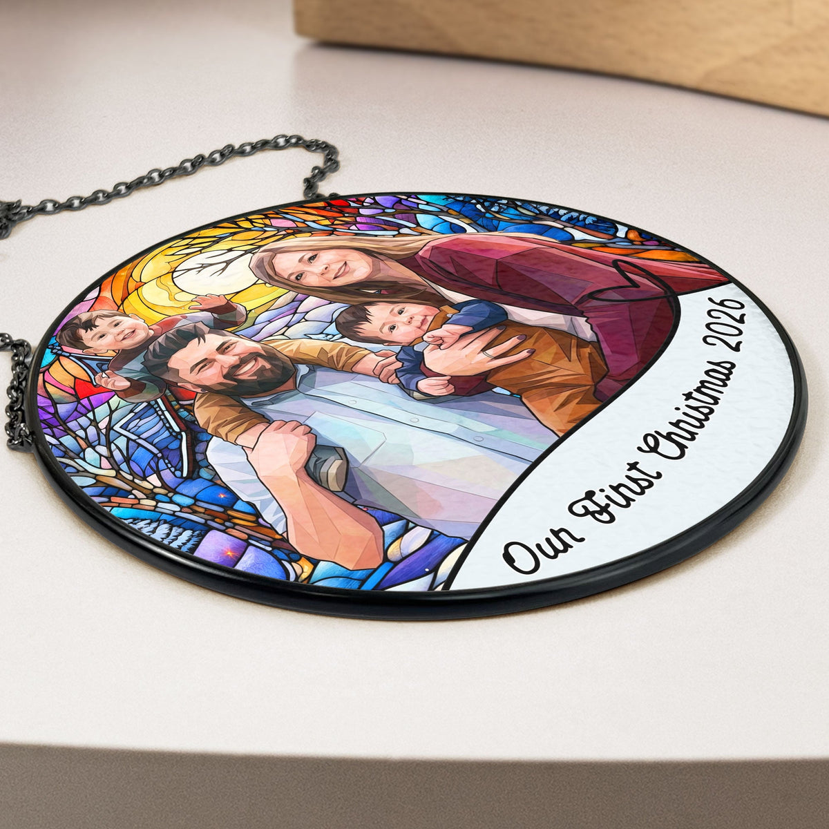 Personalized Photo Stained Glass Suncatcher – Custom Christmas Window Hanging, Unique Keepsake Gift for Couple, Family & Friends