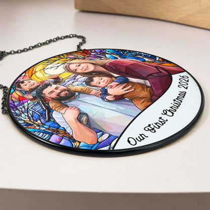 Personalized Photo Stained Glass Suncatcher – Custom Christmas Window Hanging, Unique Keepsake Gift for Couple, Family & Friends