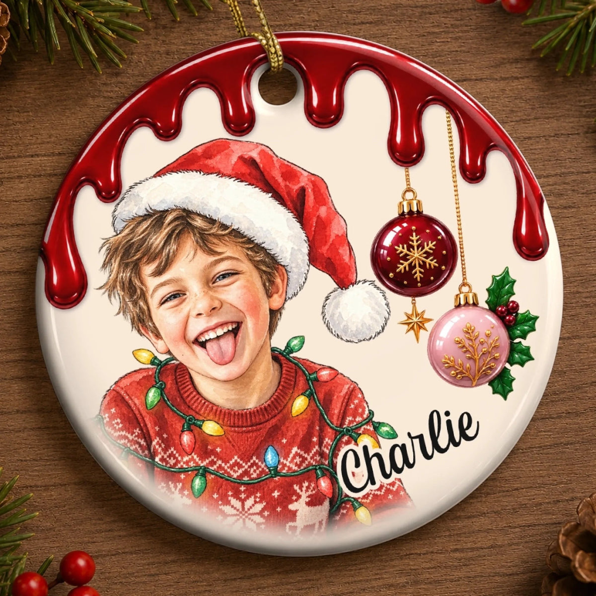 Custom Photo Christmas Gifts for Kids - Personalized Ceramic Ornament