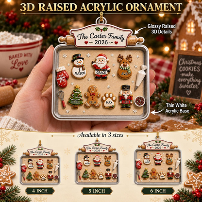 3D Raised Acrylic Family & Pet Christmas Cookie Tray Ornament, Custom Names