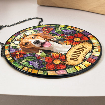 Personalized Pet Portrait Stained Glass Suncatcher – Custom Photo Window Hanging, Unique Keepsake Gift for Pet Lovers