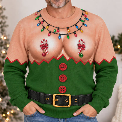 Funny Sexy Santa Elf Body Christmas Ugly Sweater, 3D Boobs Candy Cane LM32 670037