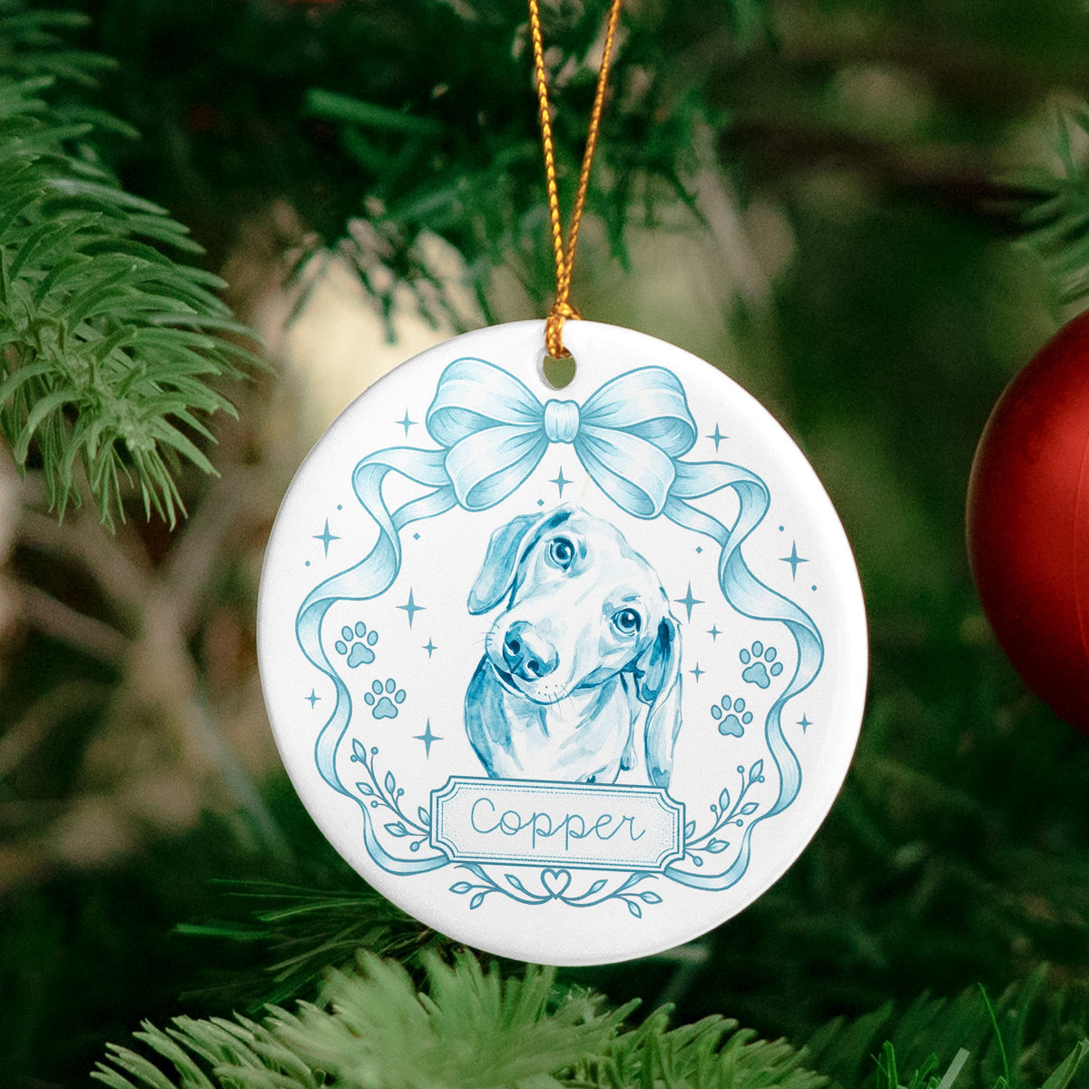Pet Portrait Watercolor Preppy Coquette Aesthetic - Personalized Ornament