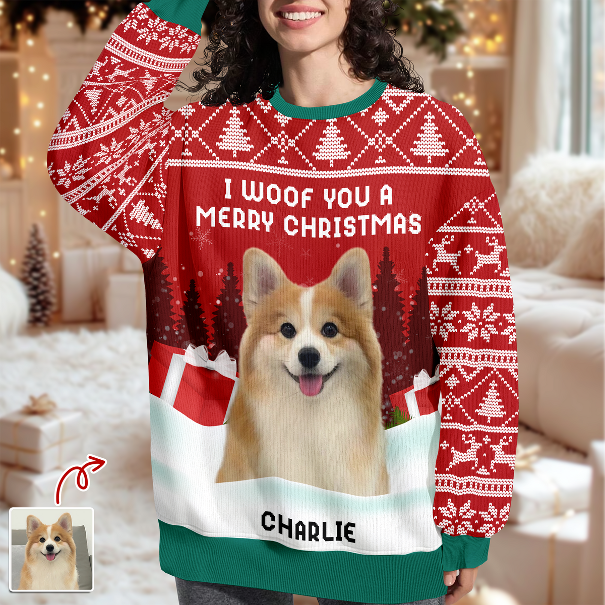 We Woof You A Merry Christmas Custom Dog Photo Ugly Sweater CH07 896502