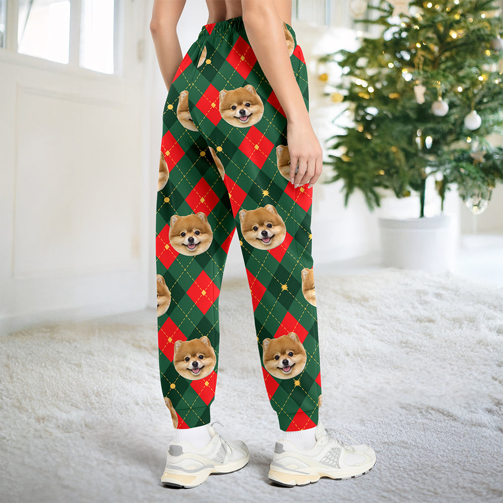 Custom Dog Cat Face Christmas Pattern Sweatpants, Cozy Holiday Gift for Family & Friends LM32 670107