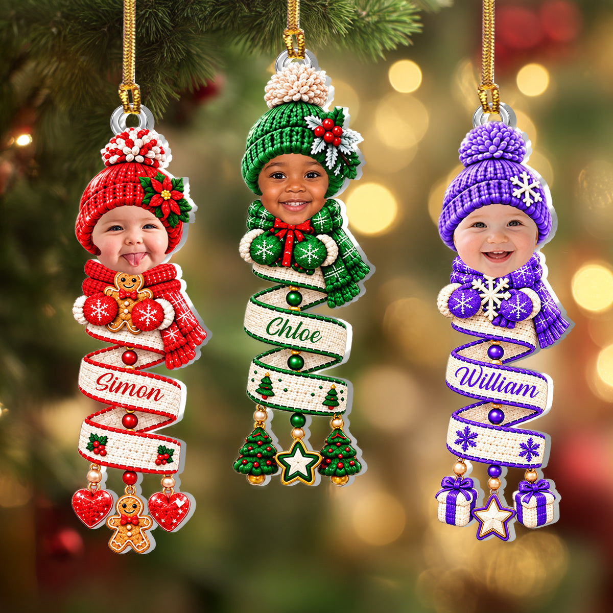 Baby Face Photo In Snowman Spiral - Personalized 1-Layer Acrylic Ornament