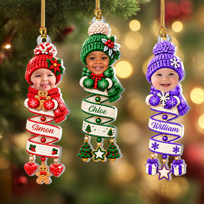 Baby Face Photo In Snowman Spiral - Personalized 1-Layer Acrylic Ornament