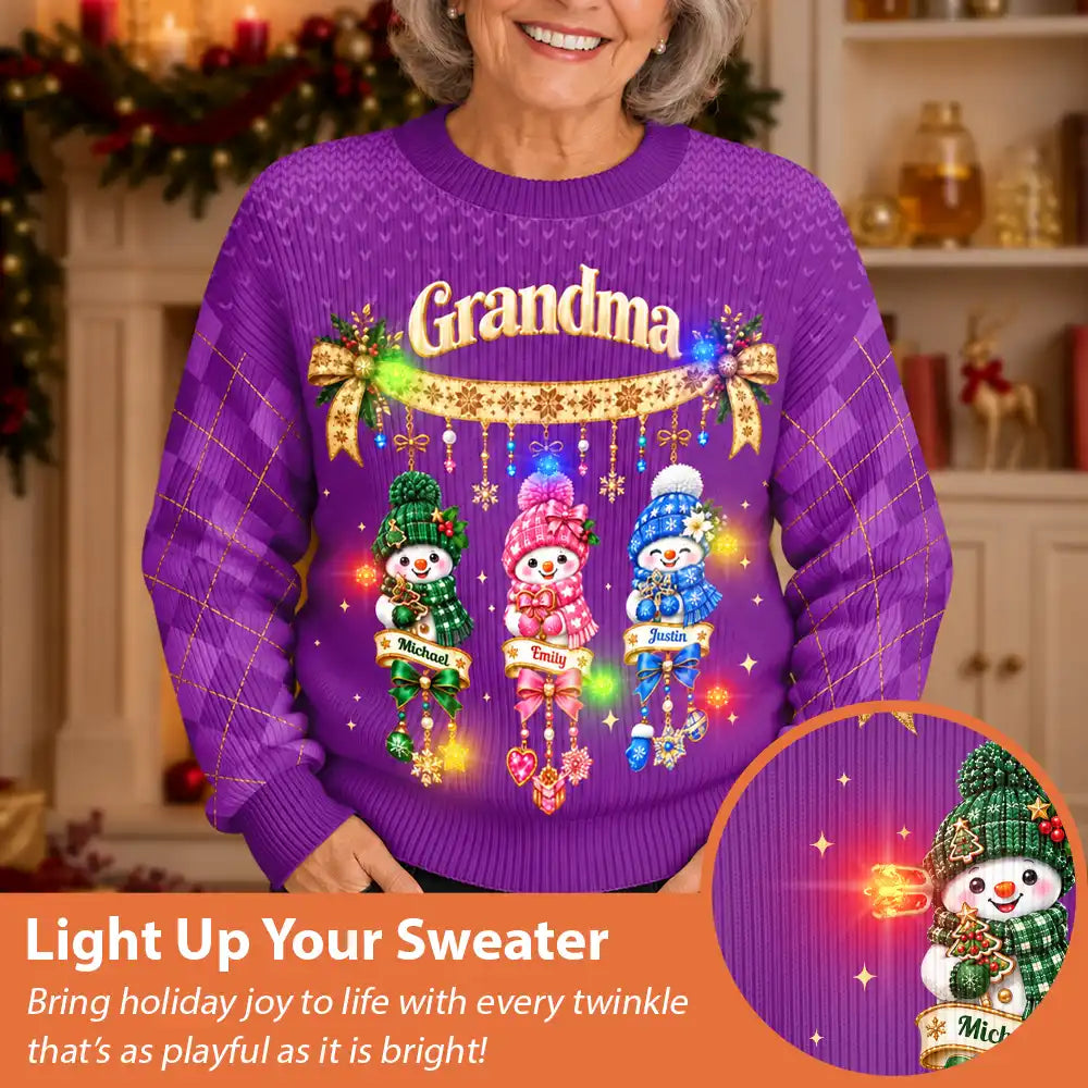 Christmas Gift For Grandma - Personalized Grandkids Snowmen Unisex Ugly Sweater